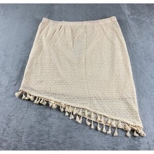 SHEINSKY Cream Crochet Tassel Asymmetrical Midi Skirt Women's Plus Size 3XL